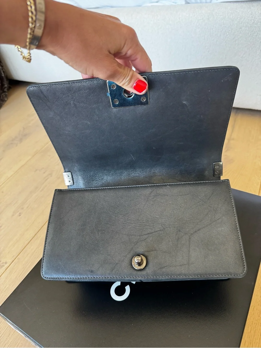 Chanel Boy Bag Medium Flap - 16A Charcoal Calfskin with Ruthenium Hardware